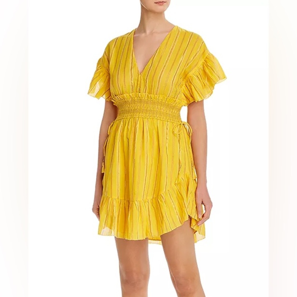 SAYLOR Yellow Striped Smocked Waist Mini Dress
